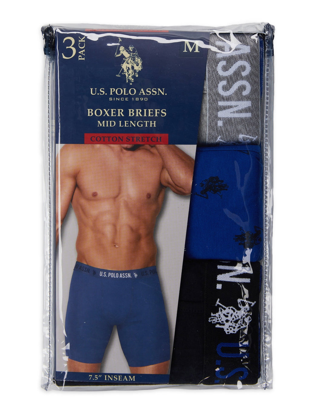 U.S. Polo Assn. Underwear Men's Cotton Stretch Mid Leg Boxer Briefs Underwear, 3-Pack
