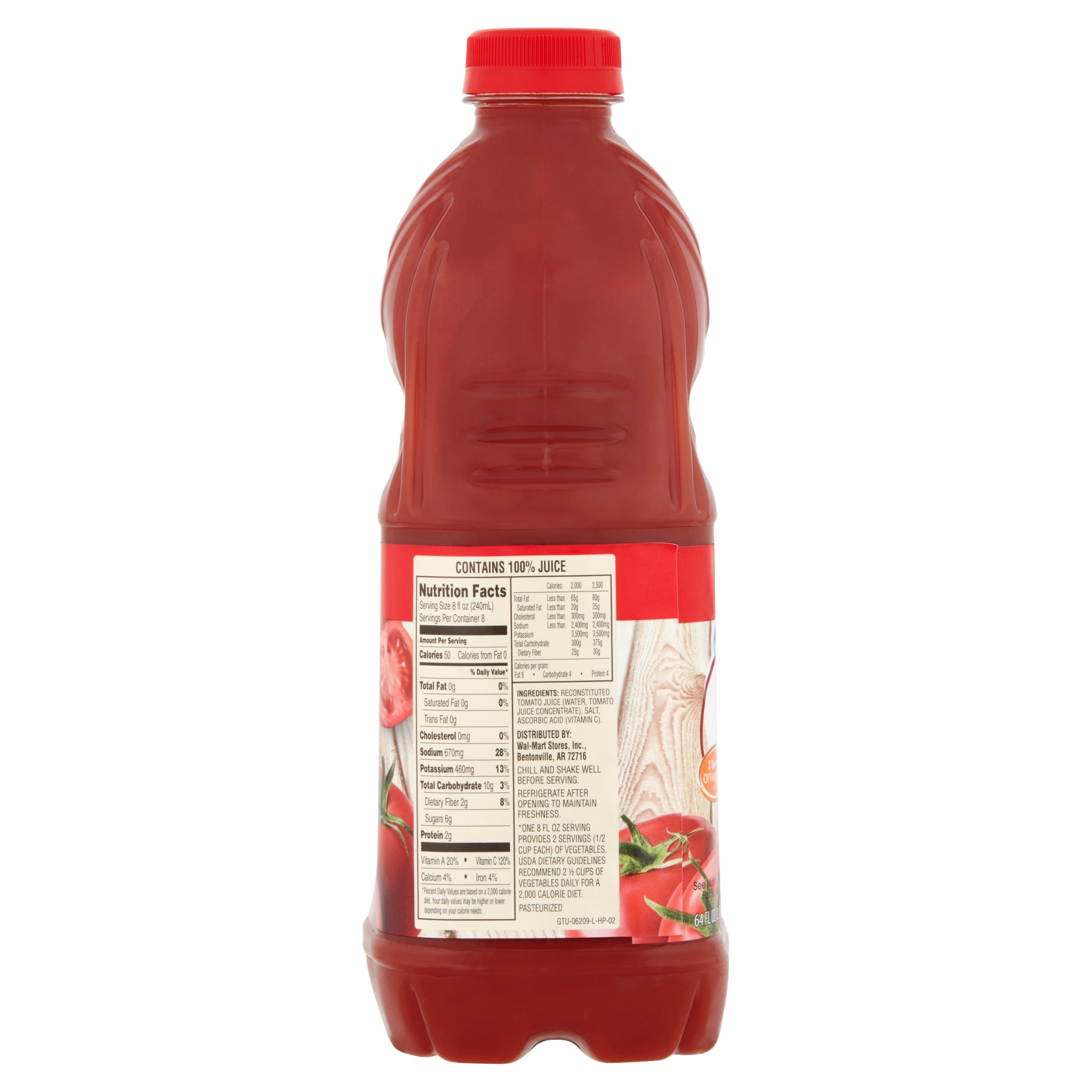 Great Value Tomato 100% Juice, 64 fl oz