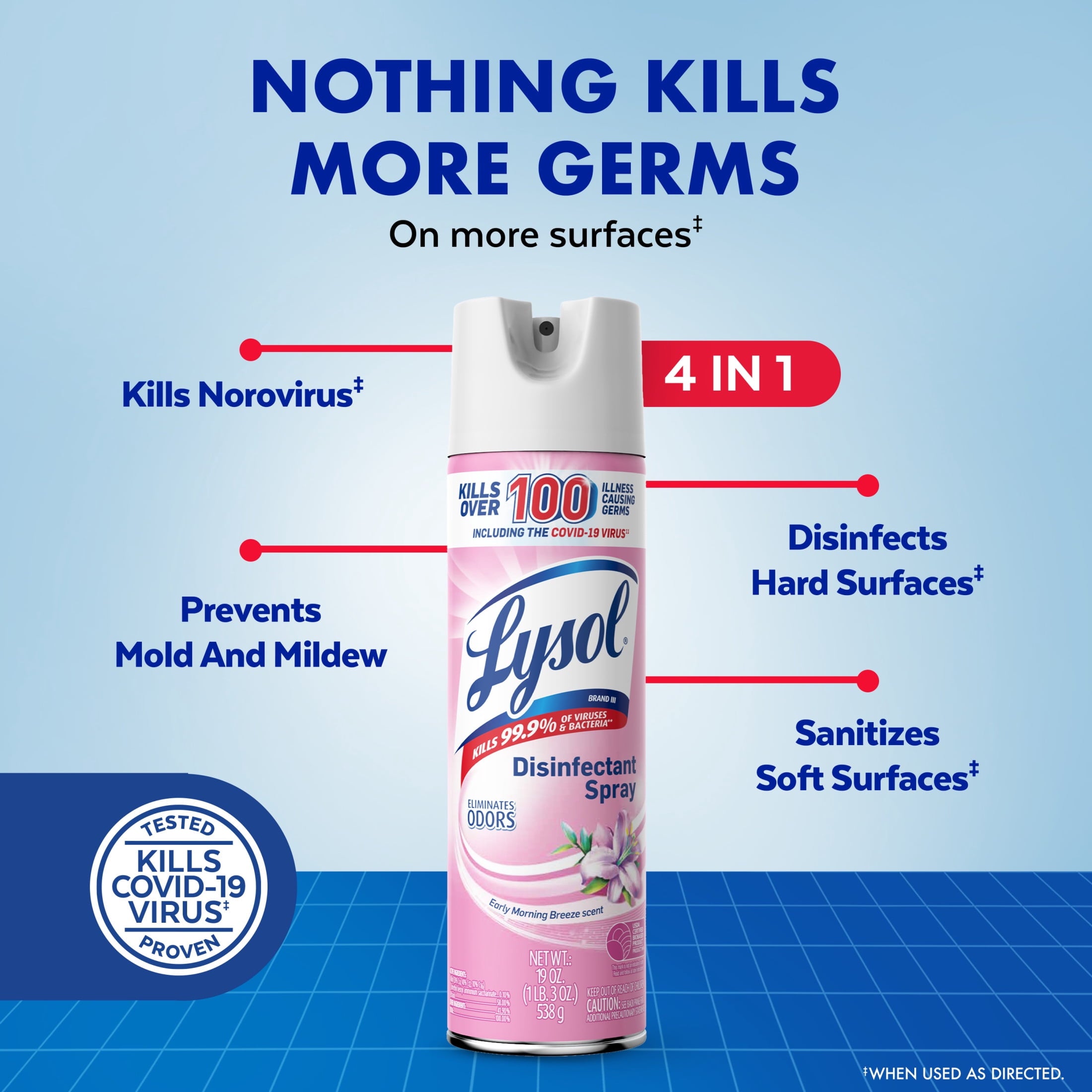 Lysol Disinfectant Spray, Sanitizing and Antibacterial Spray, Deodorizer, Early Morning Breeze, 19 oz