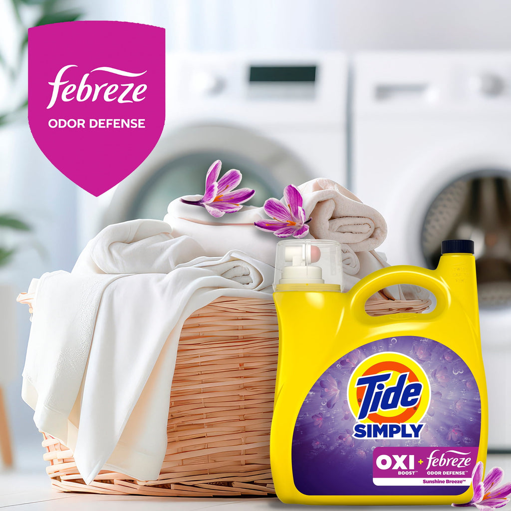 Tide Simply Laundry Detergent Liquid, Oxi Boost + Febreze Odor Defense, Sunny Breeze Scent, 94 fl oz, 70 Loads