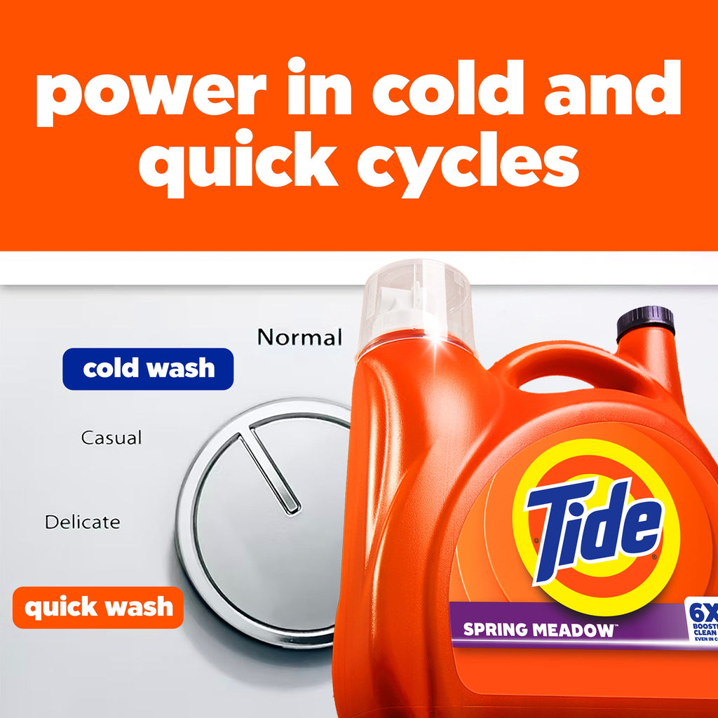 Tide Laundry Detergent Liquid with 6X Boosted Cleaning Power, Spring Meadow Scent, 158 fl oz, 126 Loads