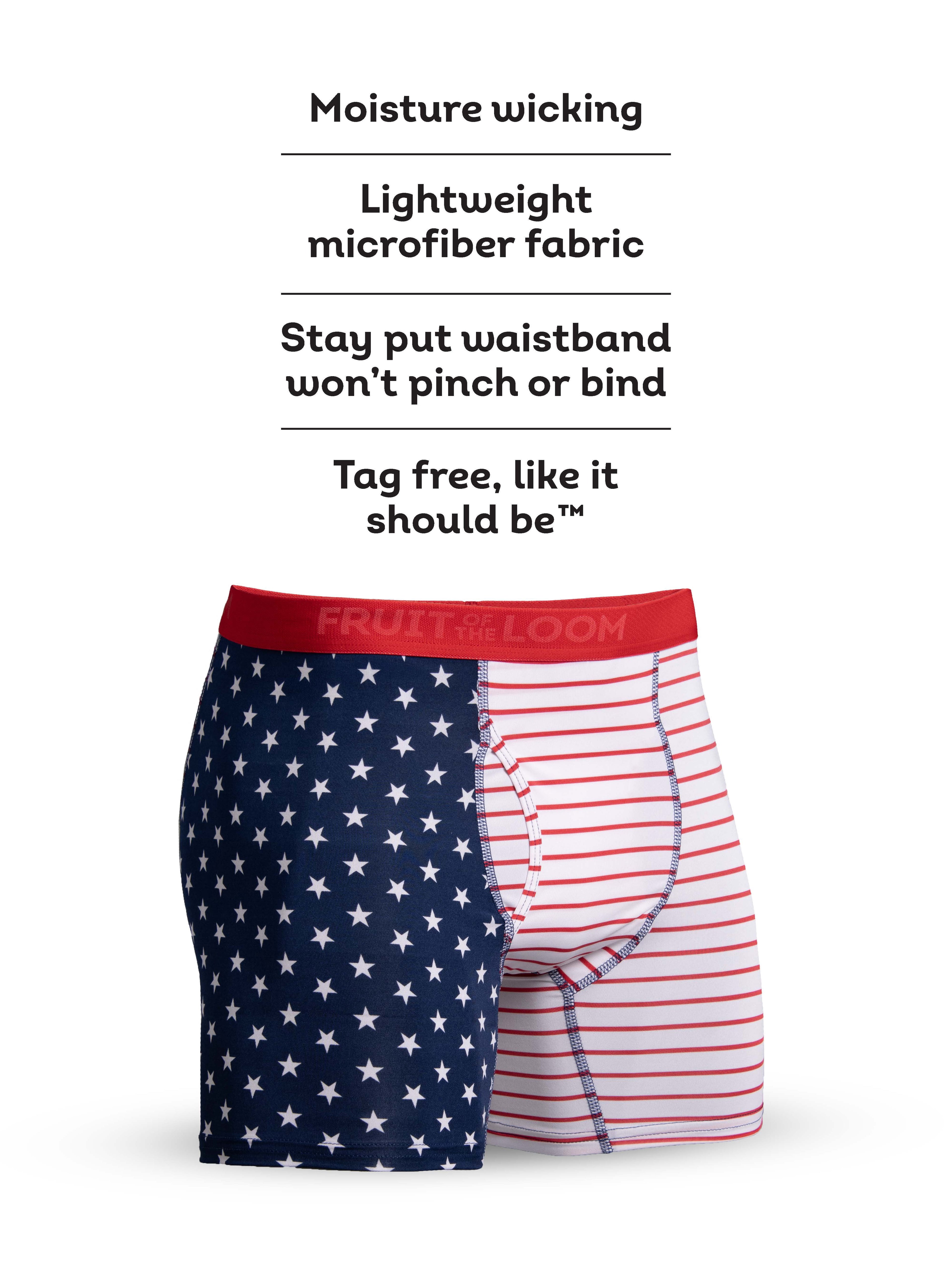 Fruit of the Loom Men's Americana Stretch Boxer Briefs, Moisture Wicking Underwear, 3-Pack