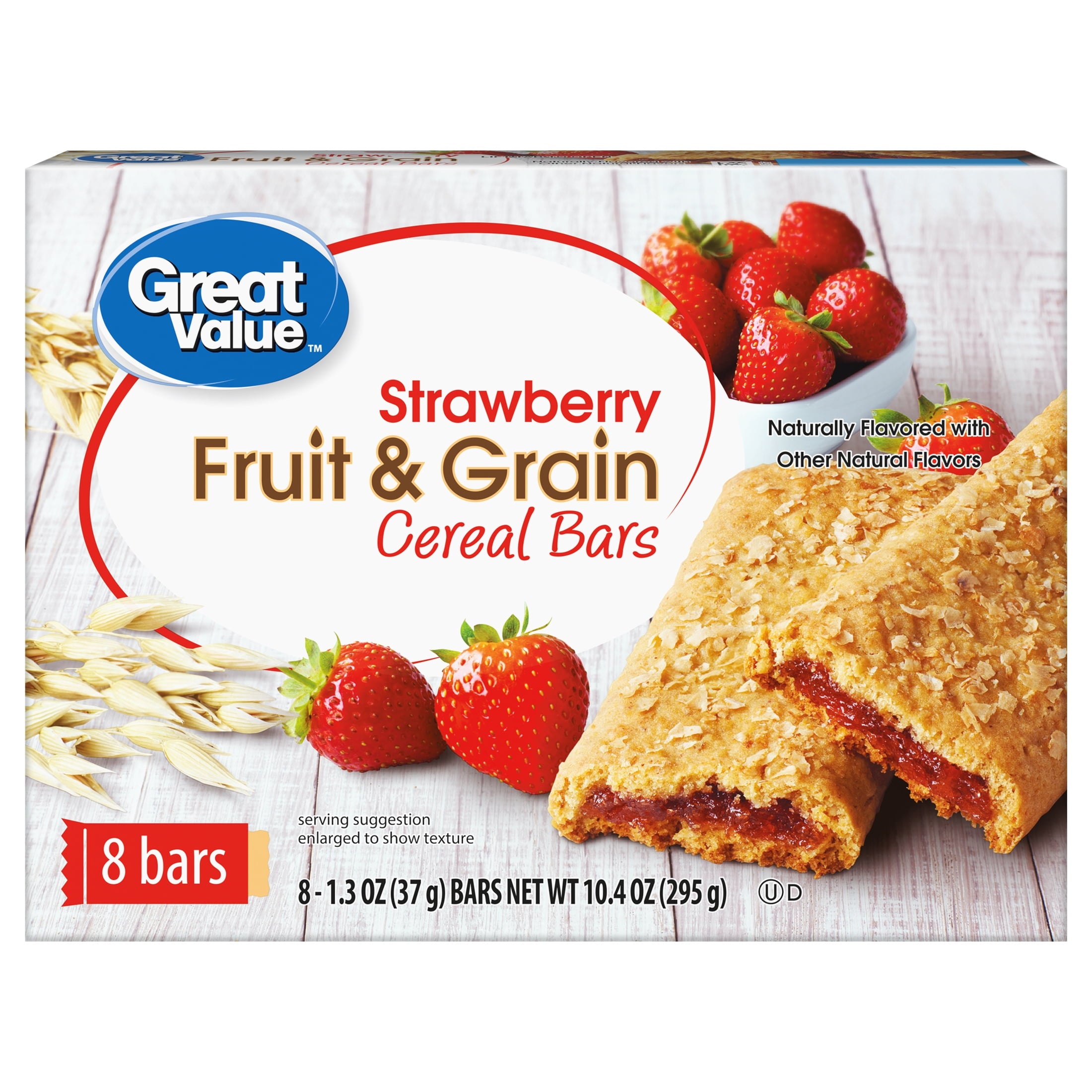 Great Value Fruit & Grain Cereal Bars, Strawberry, 1.3 oz, 8 Count
