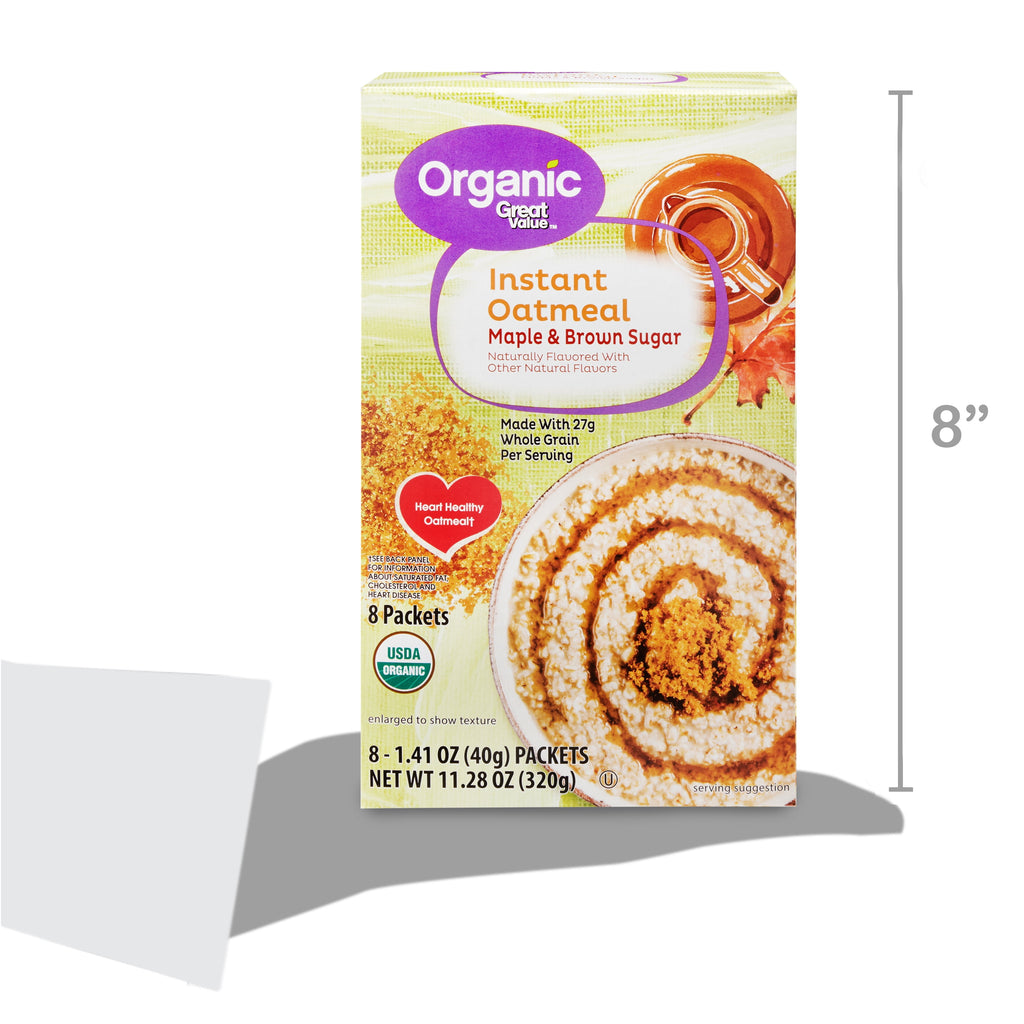 (3 pack) Great Value Organic Maple & Brown Sugar Instant Oatmeal, 1.41 oz, 8 Count