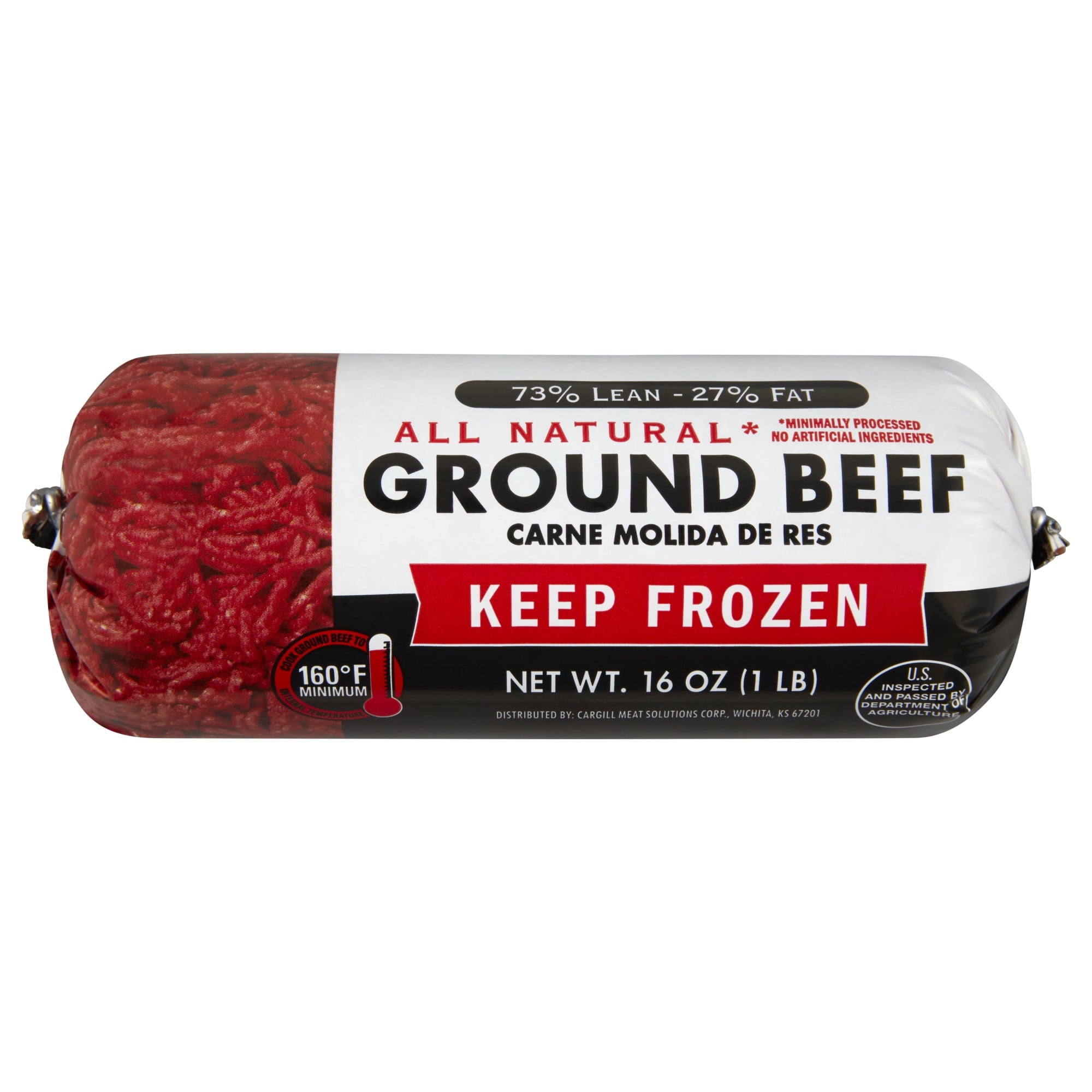 73% Lean / 27% Fat Ground Beef, 1 lb Roll, Frozen, All Natural*
