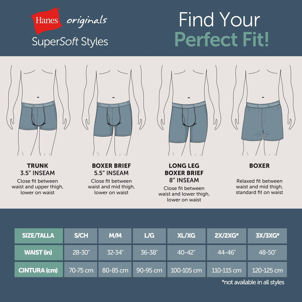 Hanes Originals Men's SuperSoft Boxer Brief Underwear Pack, Black/Grey/Print, 3-Pack