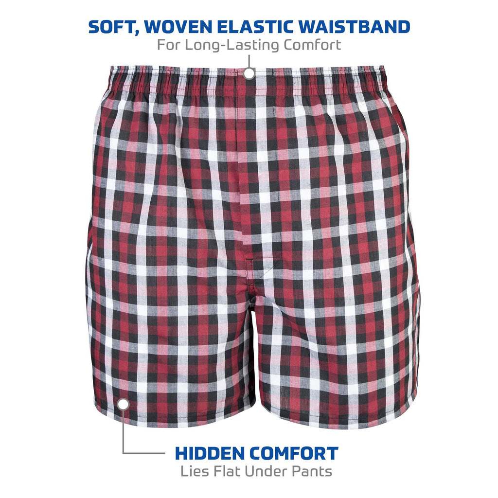 Gildan Men's Woven Boxer Underwear, 5-Pack, Red/Grey, Large