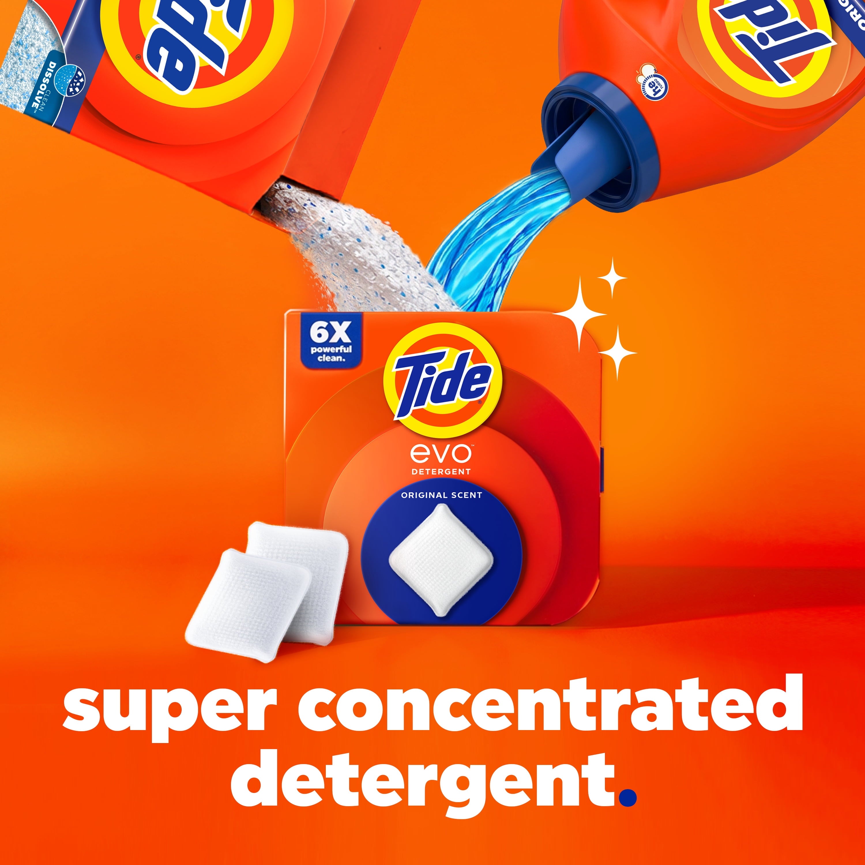 (4 pack) Tide Evo Laundry Detergent Tiles, 100% Concentrated, 6X Cleaning Power, Spring Blast Scent, 16 Count