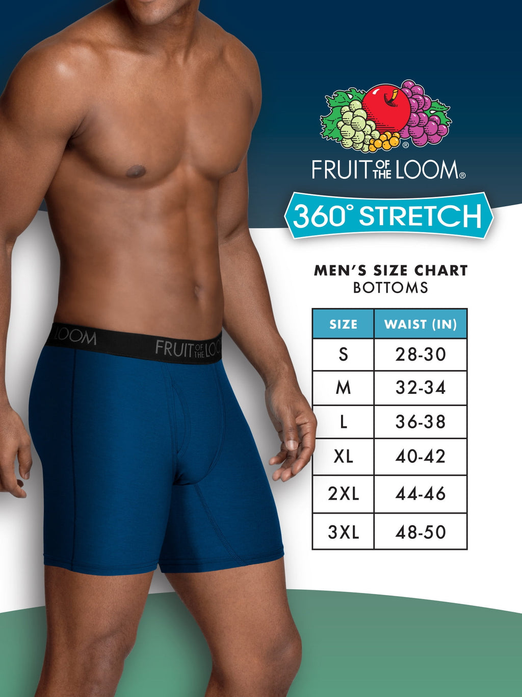 Fruit of the Loom Men's 360 Stretch Performance Cooling Channels Boxer Briefs, 6-Pack