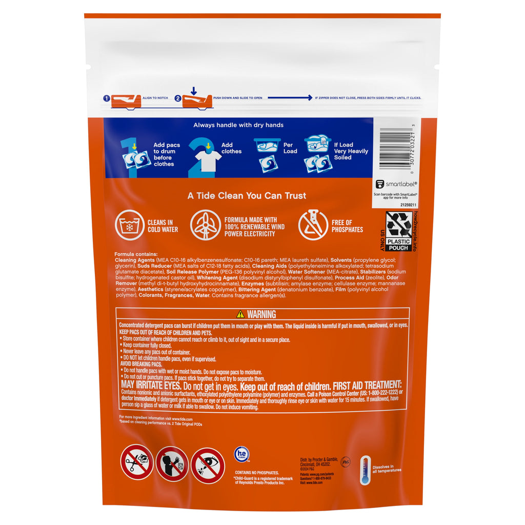 Tide Power PODS Laundry Detergent Soap Pacs with Odor Defense + Oxi, Original Scent, 18 Count