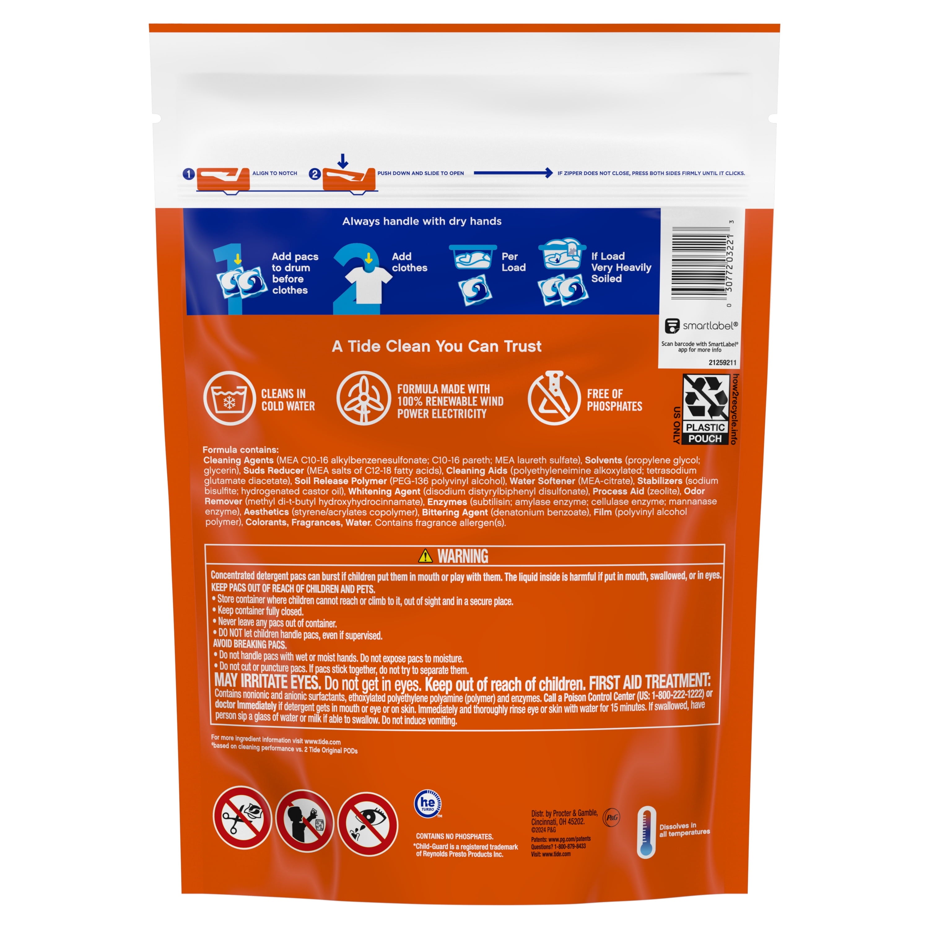 Tide Power PODS Laundry Detergent Soap Pacs with Odor Defense + Oxi, Original Scent, 18 Count