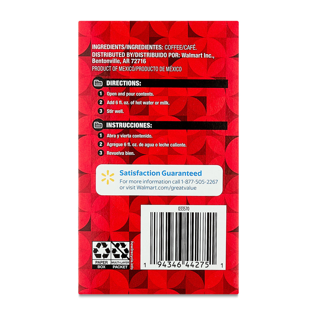 Great Value Classic Roast Instant Coffee, Medium, 0.49 oz, 7 Count