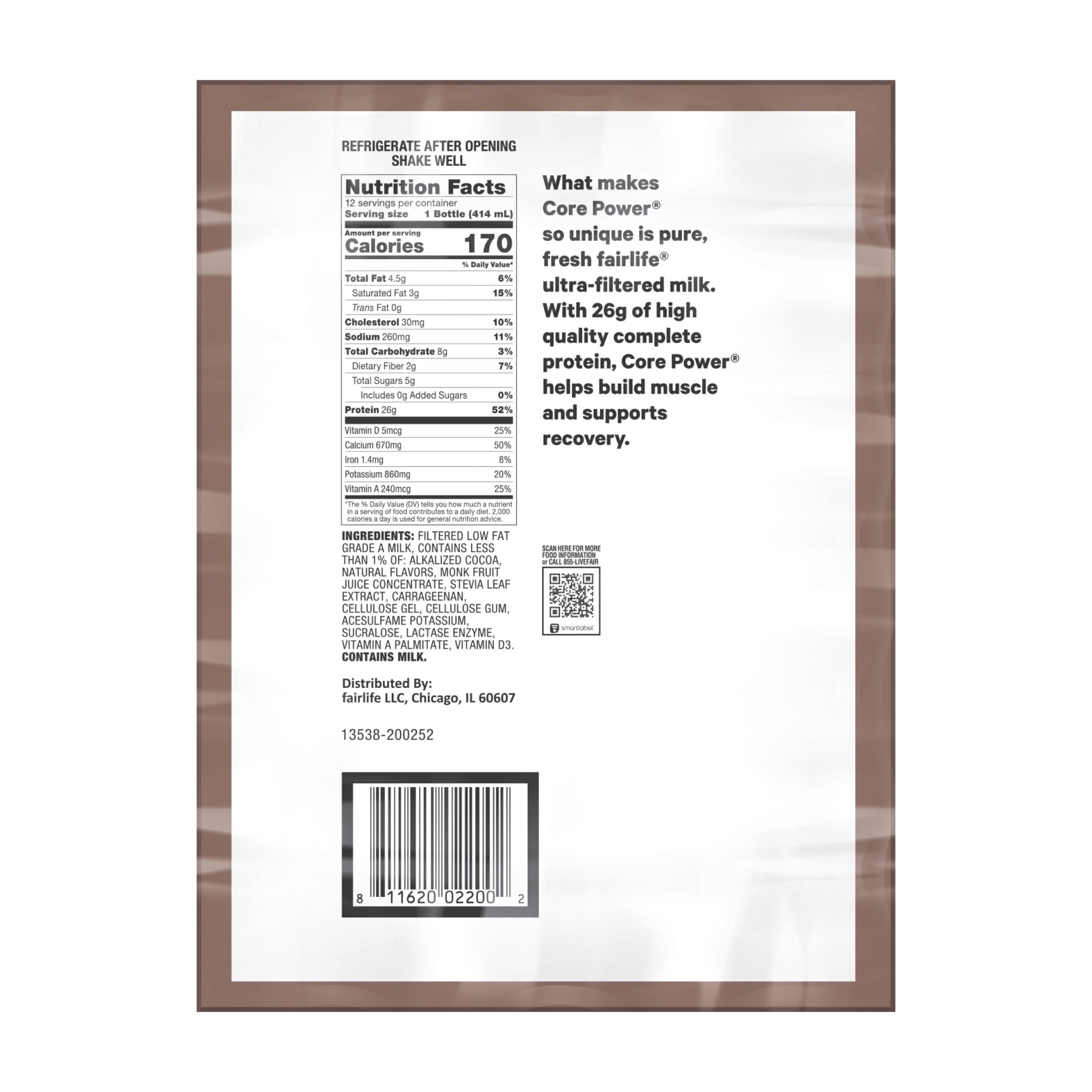 Core Power Protein Shake, Chocolate, 26g Bottle, 14oz, 12 Pack