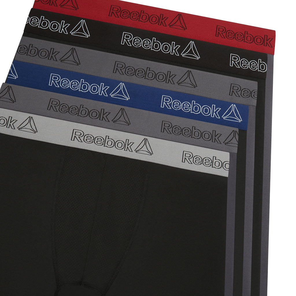 Reebok Men's Featherweight Performance Long Leg Boxer Briefs, 6 Pack