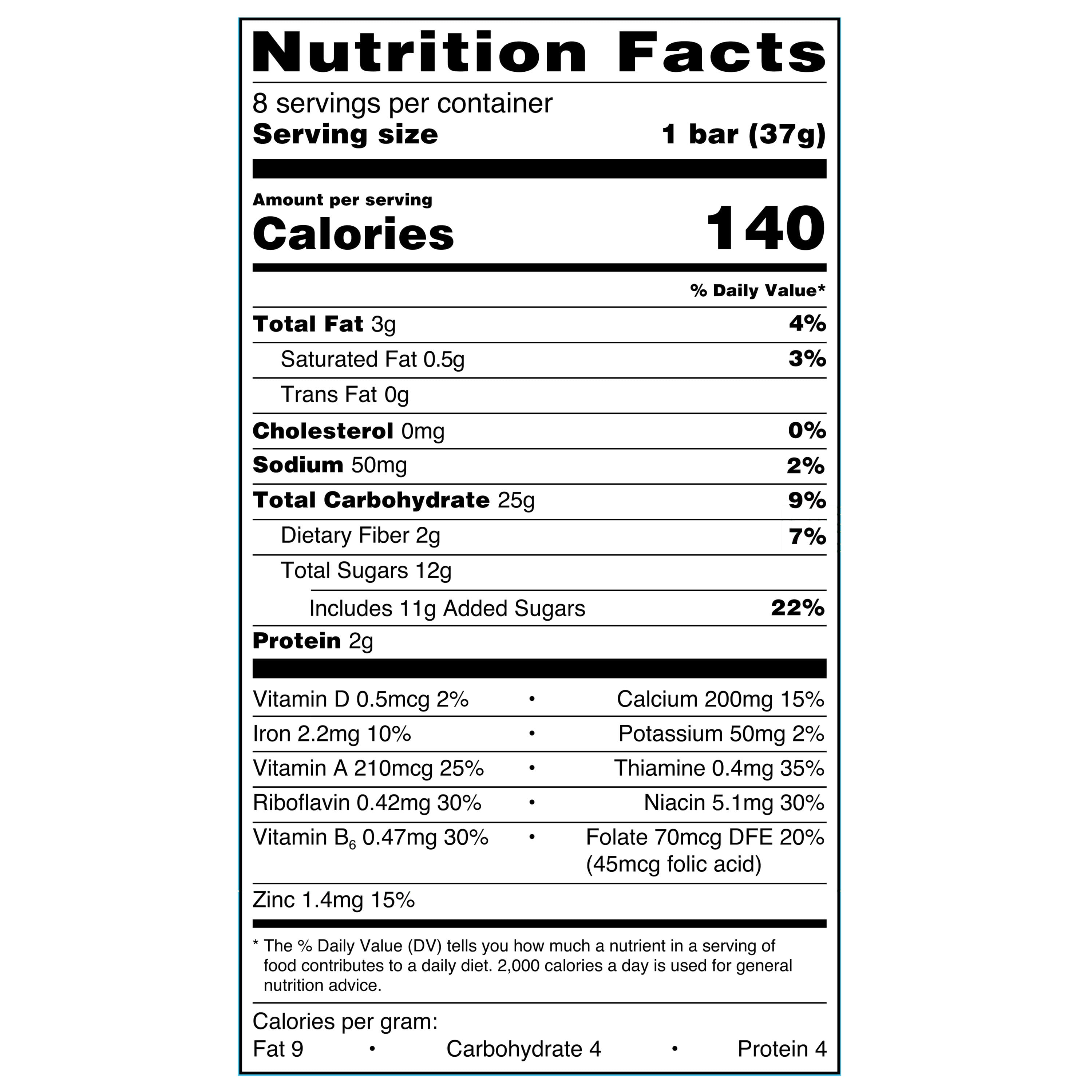 Great Value Fruit & Grain Cereal Bars, Blueberry, 1.3 oz, 8 Count