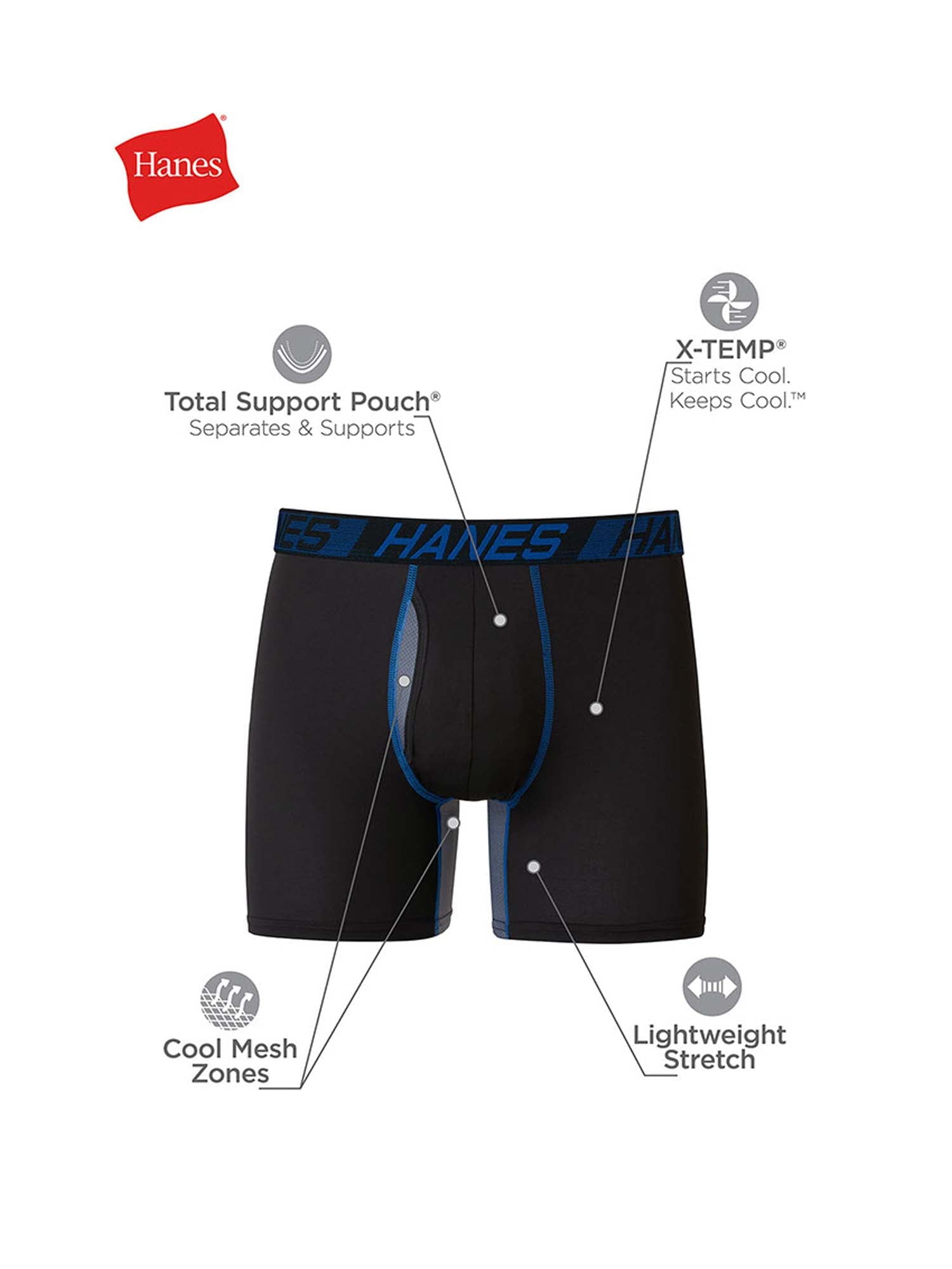 Hanes X-Temp Total Support Pouch Mens Boxer Briefs, Anti-Chafing Underwear, 3-Pack