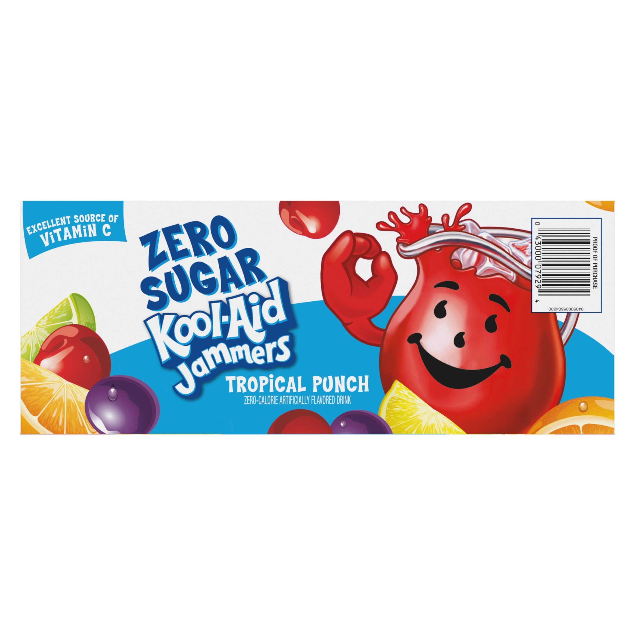 Kool-Aid Zero Sugar Jammers Artificially Flavored Drink, 10 Pouches, for School Lunches and On-the-Go Hydration, Tropical Punch Flavor, Zero Calories, 6 fl oz