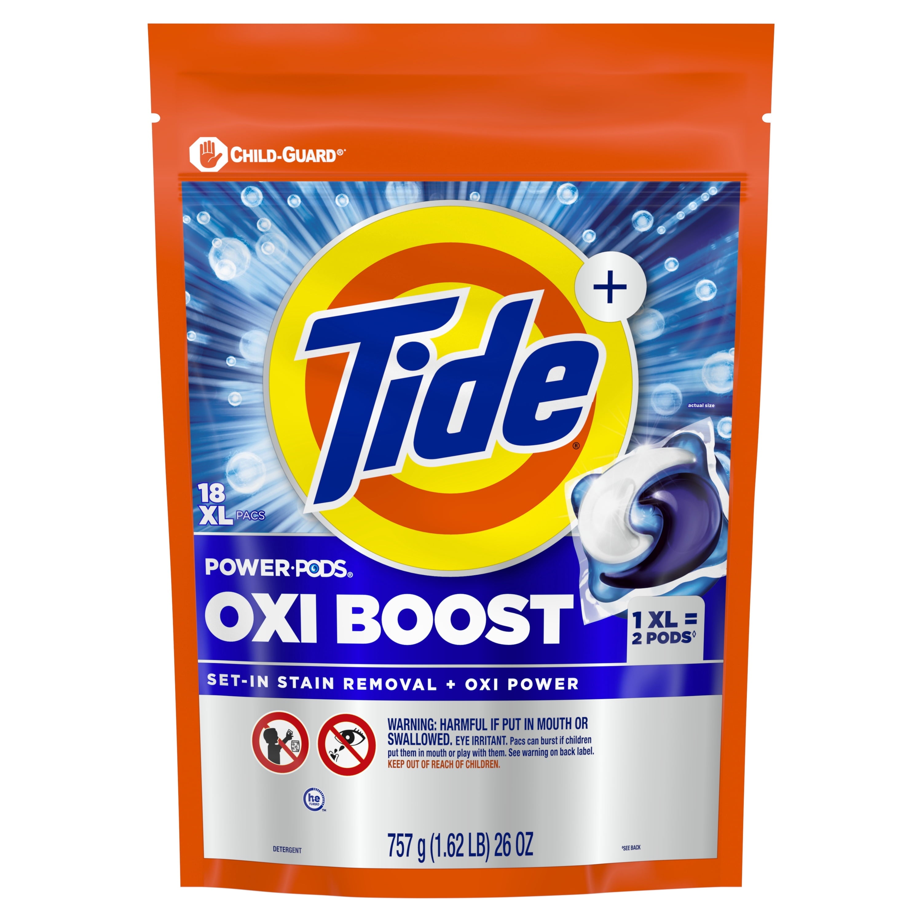 Tide Oxi Boost Power PODS with Stain Remover and Oxi Power Laundry Detergent Pacs, 18 Count