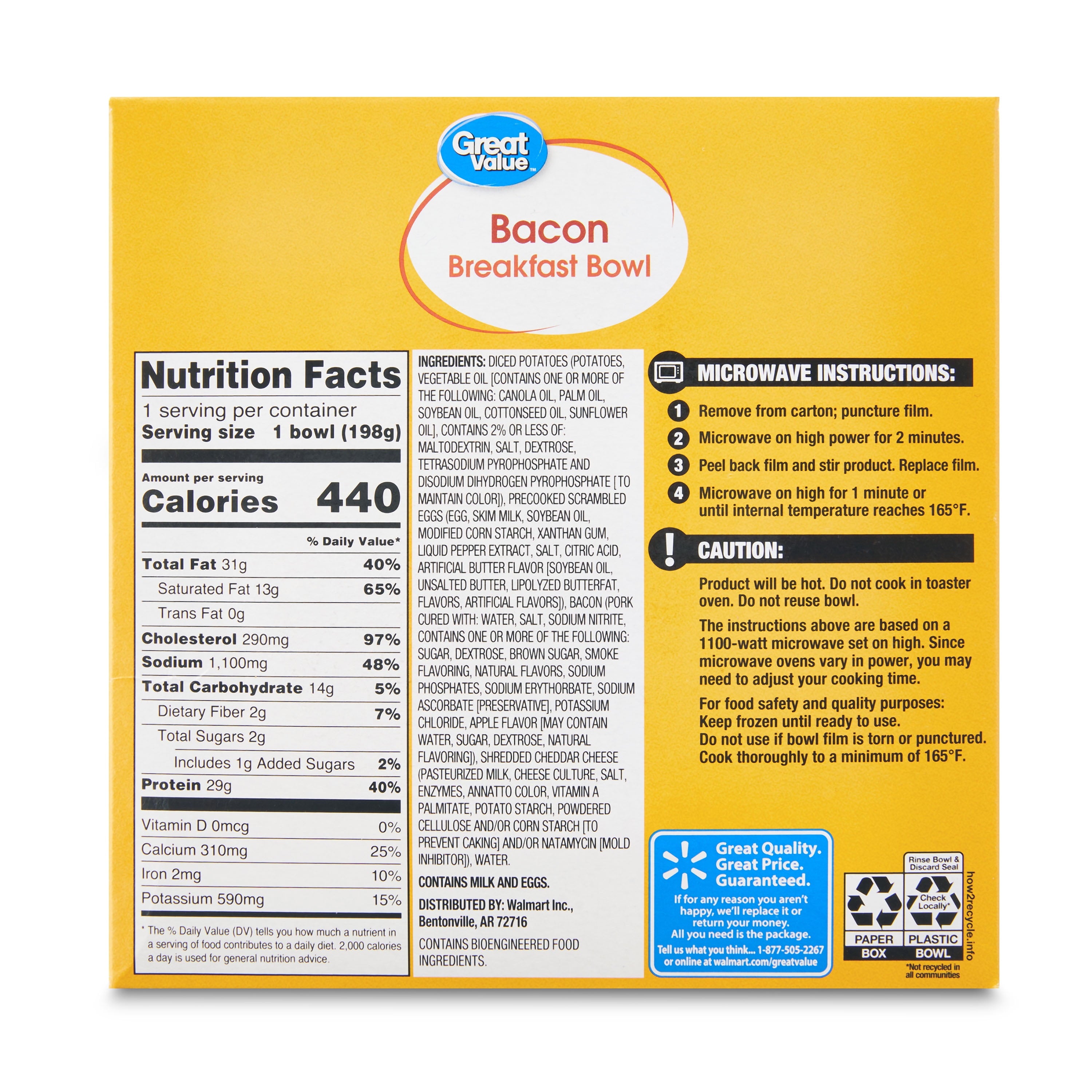 Great Value Bacon Breakfast Bowl, 7 oz