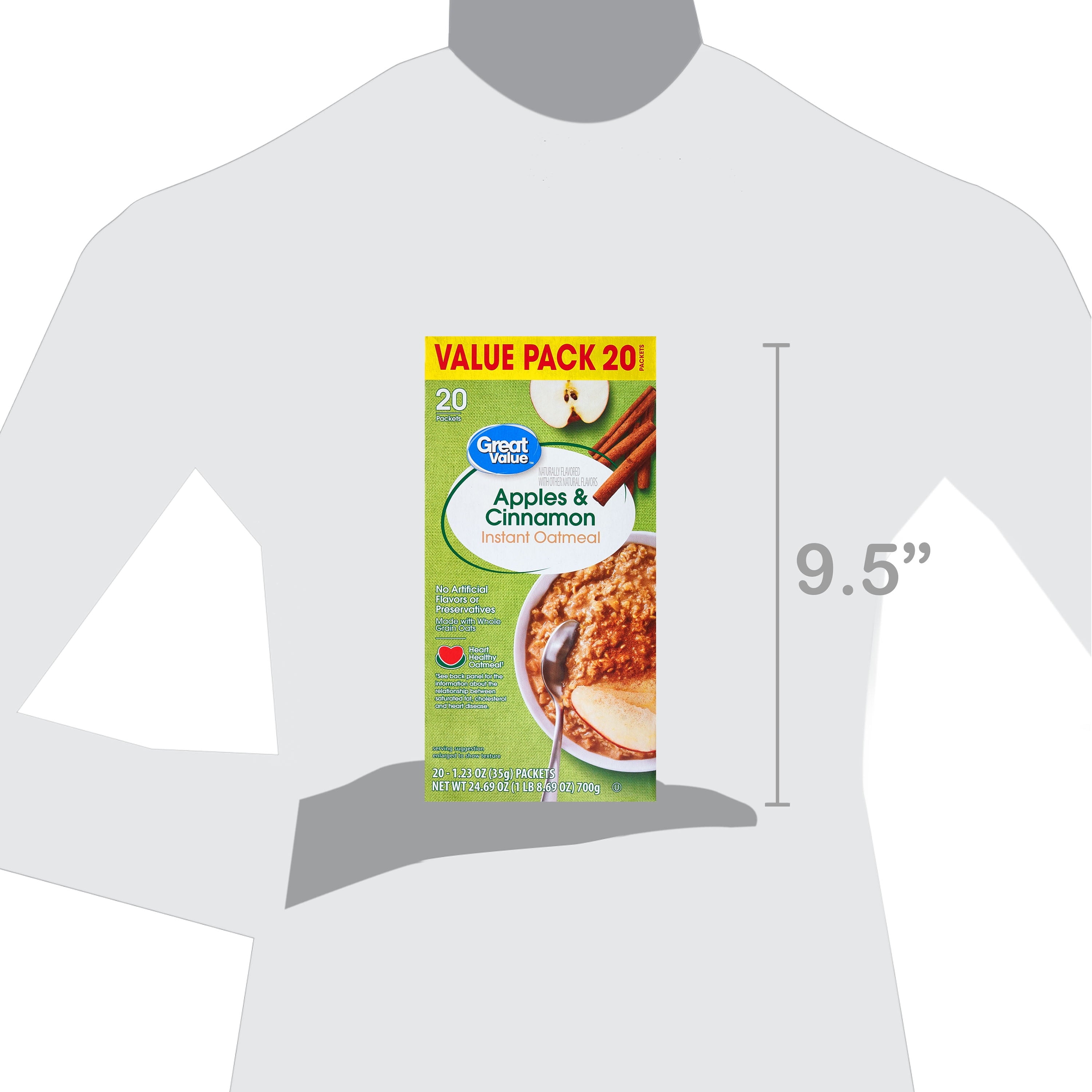 Great Value Apples and Cinnamon Instant Oatmeal, 1.23 oz, 20 Count