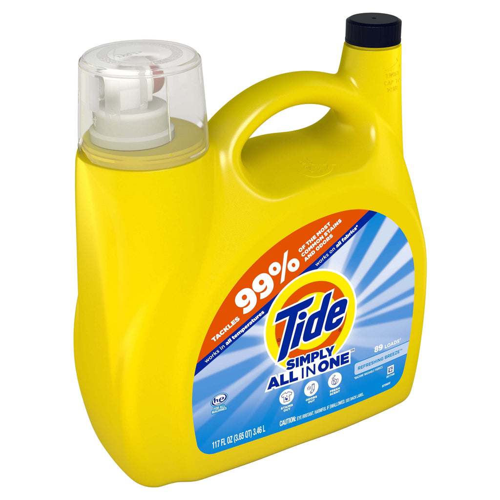 Tide Simply Laundry Detergent Liquid All-In-One, Refreshing Breeze Scent, 117 fl oz, 89 Loads