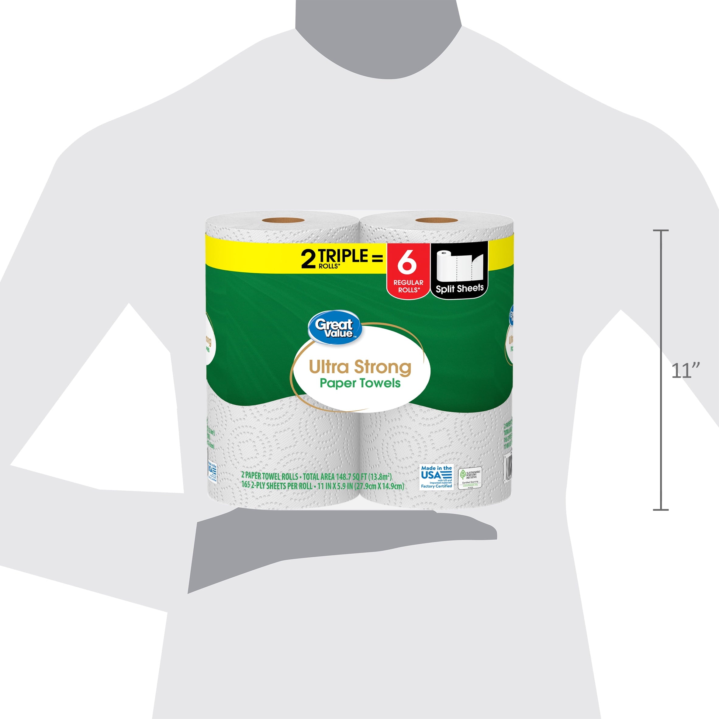 Great Value Ultra Strong Paper Towels, 6 Triple Rolls
