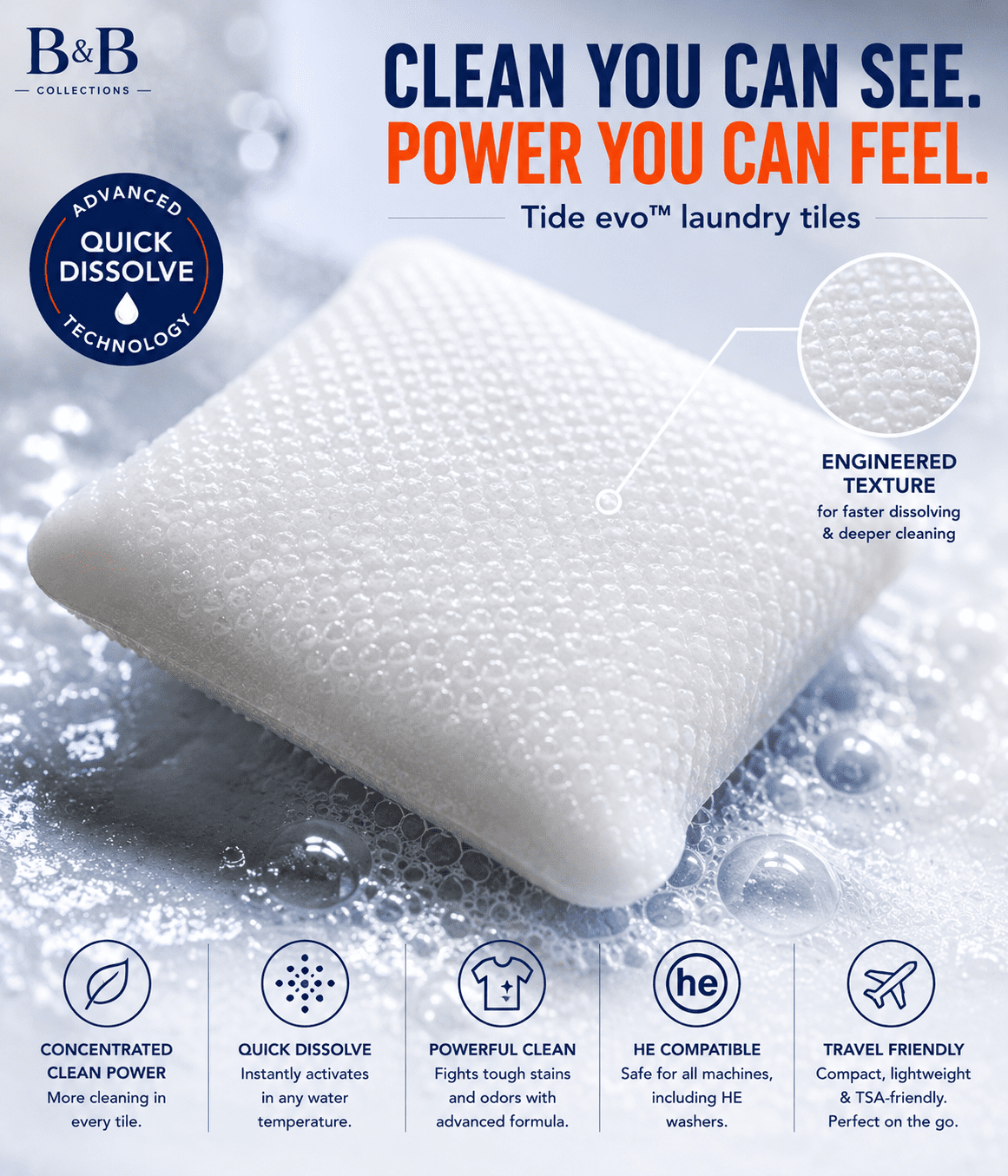 Tide evo Laundry Detergent Tiles, Original Scent, Quick Dissolve Concentrated Laundry Soap, HE Compatible, 66 Medium Loads