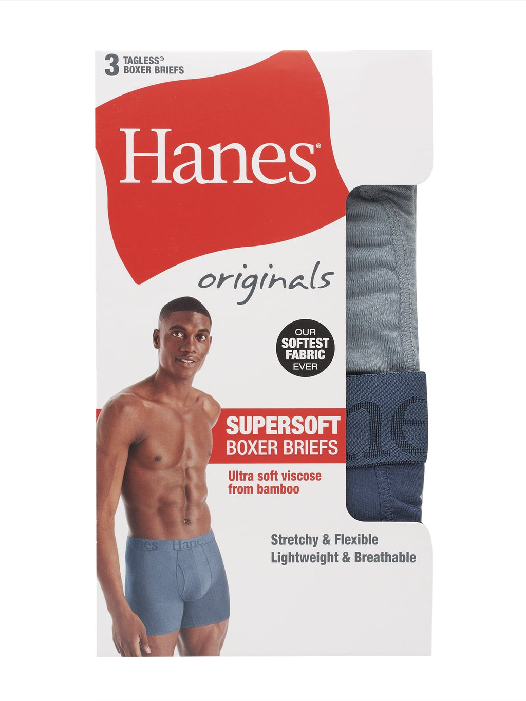 Hanes Originals Men's SuperSoft Boxer Brief Underwear Pack, Black/Grey/Print, 3-Pack