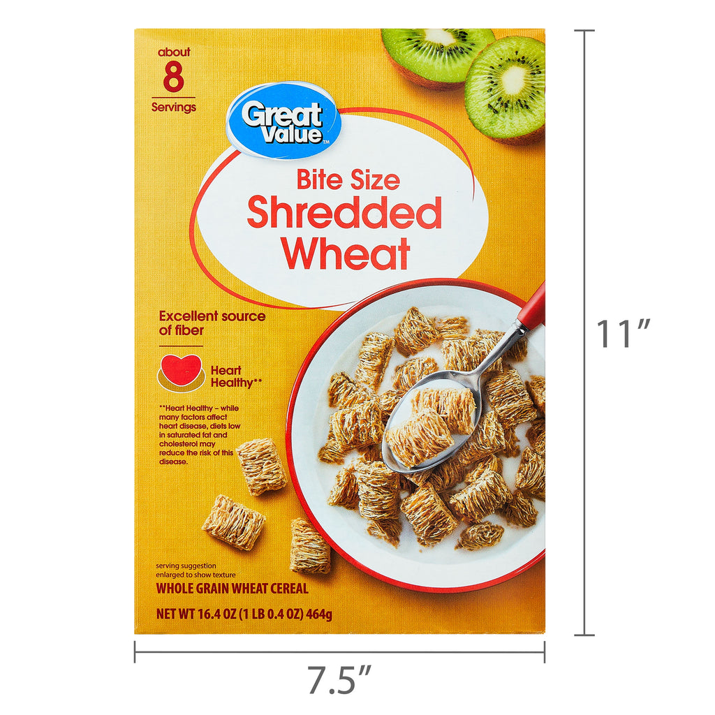 Great Value Bite Size Shredded Wheat Breakfast Cereal, 16.4 oz