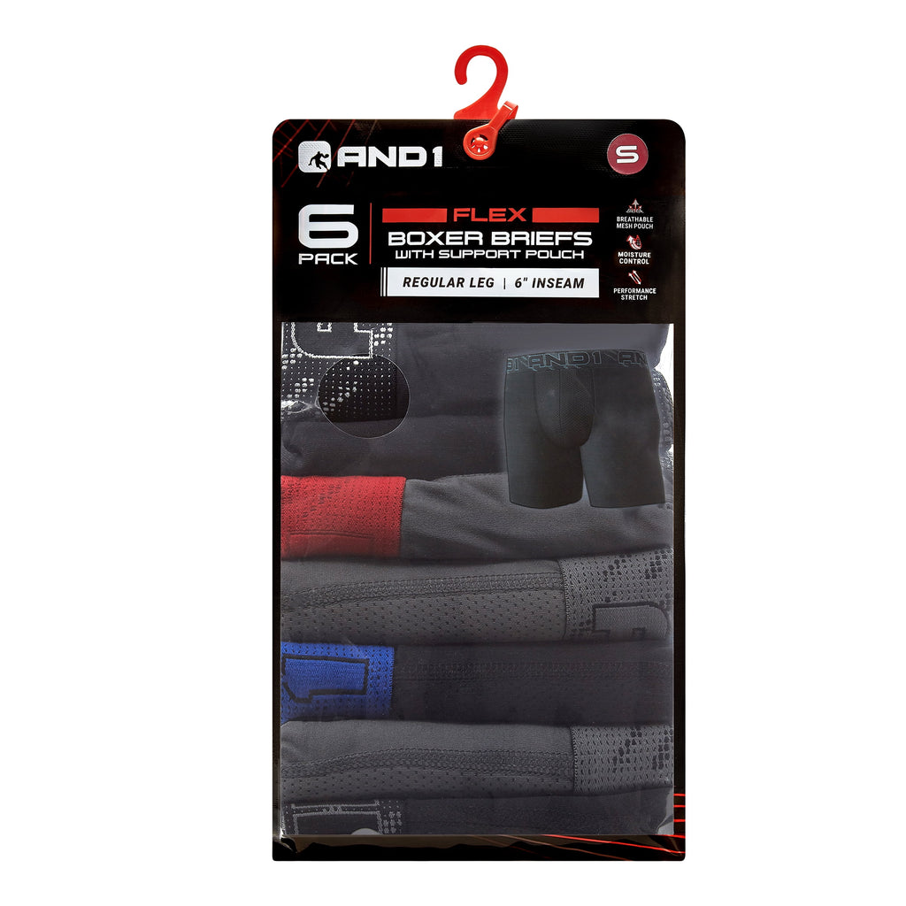 AND1 Men’s Underwear Flex Regular Leg Boxer Briefs, 6 Pack