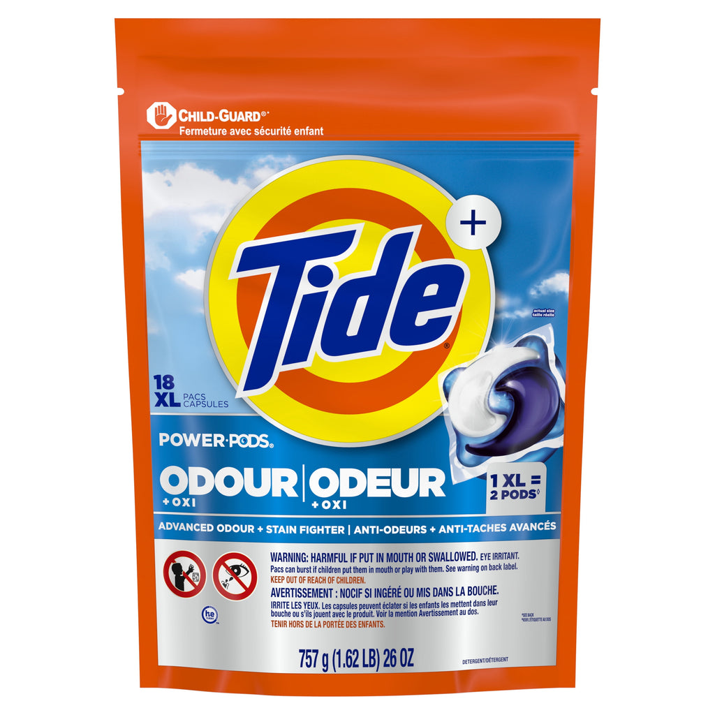 Tide Power PODS Laundry Detergent Soap Pacs with Odor Defense + Oxi, Original Scent, 18 Count