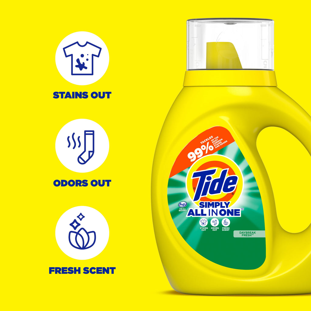 Tide Simply Laundry Detergent Liquid, Daybreak Fresh, 117 fl oz, 89 Loads